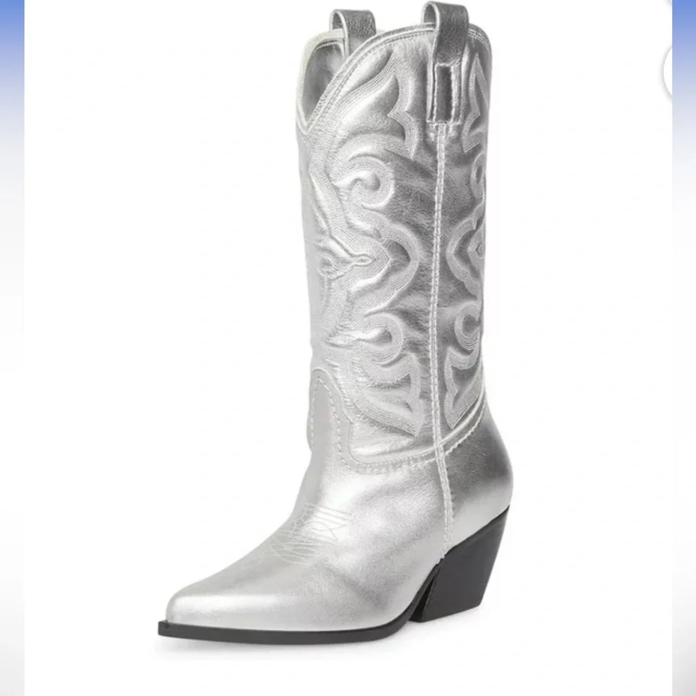 Steve Madden Silver Cowboy Boots - Picture 2 of 12
